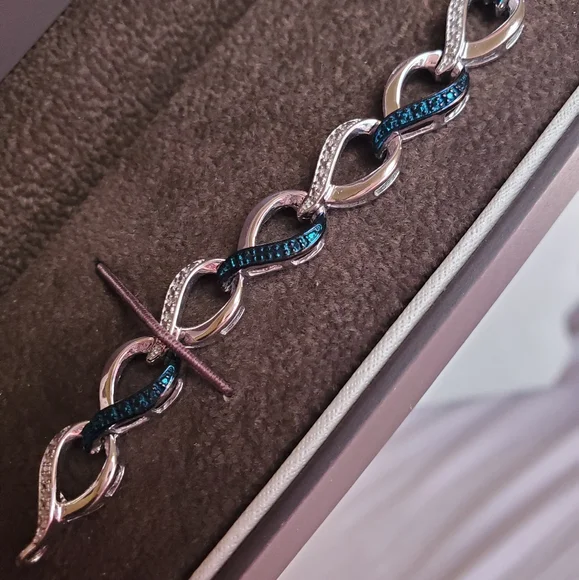 Sterling Blue White Diamond Infinity Bracelet - Picture 15 of 17